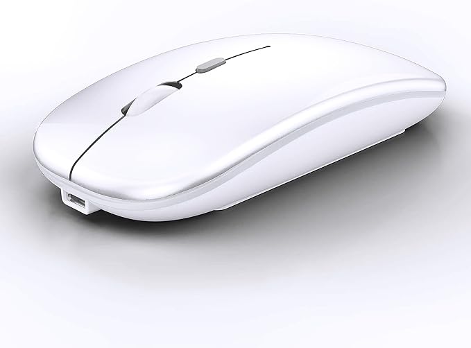 Wireless Bluetooth Mouse Rechargeable Laptop Mice Silent Slim Use(BT5.2 and 2.4G Portable USB Receiver) Dual Mode Computer Mouse for Laptop/iPad/Tablet/Apple/Computer/Mac(Bright White)