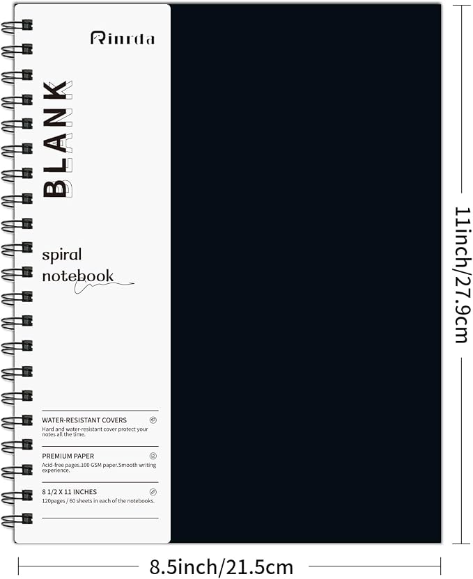 Blank Spiral Notebook 8.5" x 11" | 4 Pack unlined spiral notebook Blank Journal A4 Unlined Journals for drawing