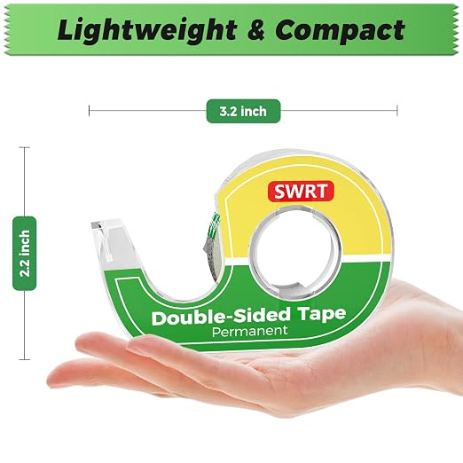 SWRT Double-Sided Tape, 1/2 in x 300 in, 12 Pack with Dispensers | Mess-Free, Invisible Bond, Easy Cutting, Strong Hold for Crafts, Gift Wrapping, Scrapbooks, School & Office Projects