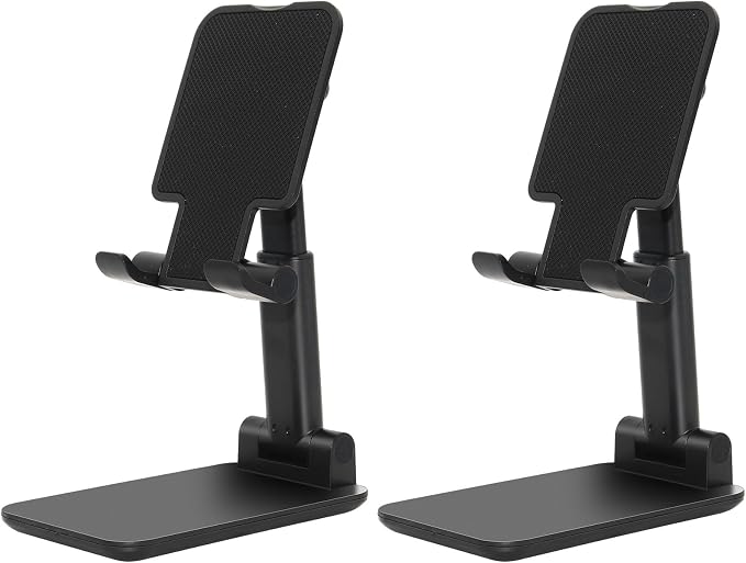 2 Pack Phone Stand for Desk, Angle & Height Adjustable Phone Holder | Fully Foldable & Portable, Compatible with All Under 6.5" Smartphones, Ideal for Home, Office & Travel Use, Black & Black
