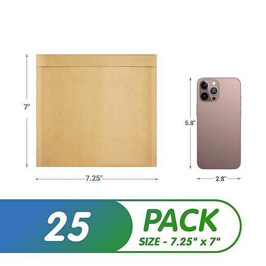 Kraft Bubble Mailers 7.25 x 7 Inch Natural Brown, Padded Envelopes Self Seal, Pack of 25, Bubble Lined Kraft Paper Mailing Envelopes for Shipping