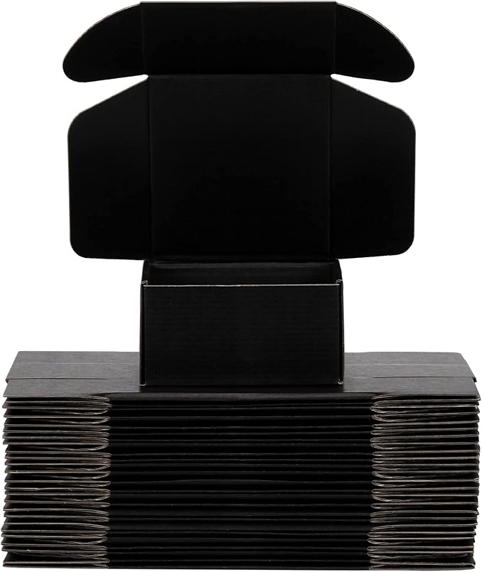 7x5x2 inch Black Shipping Boxes for Small Business- Set of 25 | Sturdy ECT 32 Corrugated Cardboard Mailer Boxes, Easy Assemble for Packaging, Mailing, Gift Giving & Ecommerce Packing