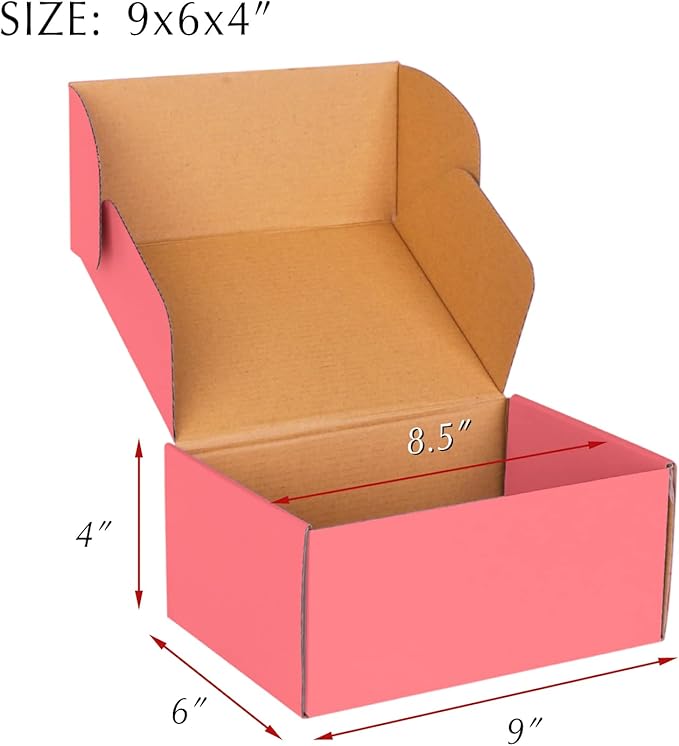 Pink Cardboard Corrugated Boxes - 9x6x4, 30 Pack - Shipping & Mailing Boxes