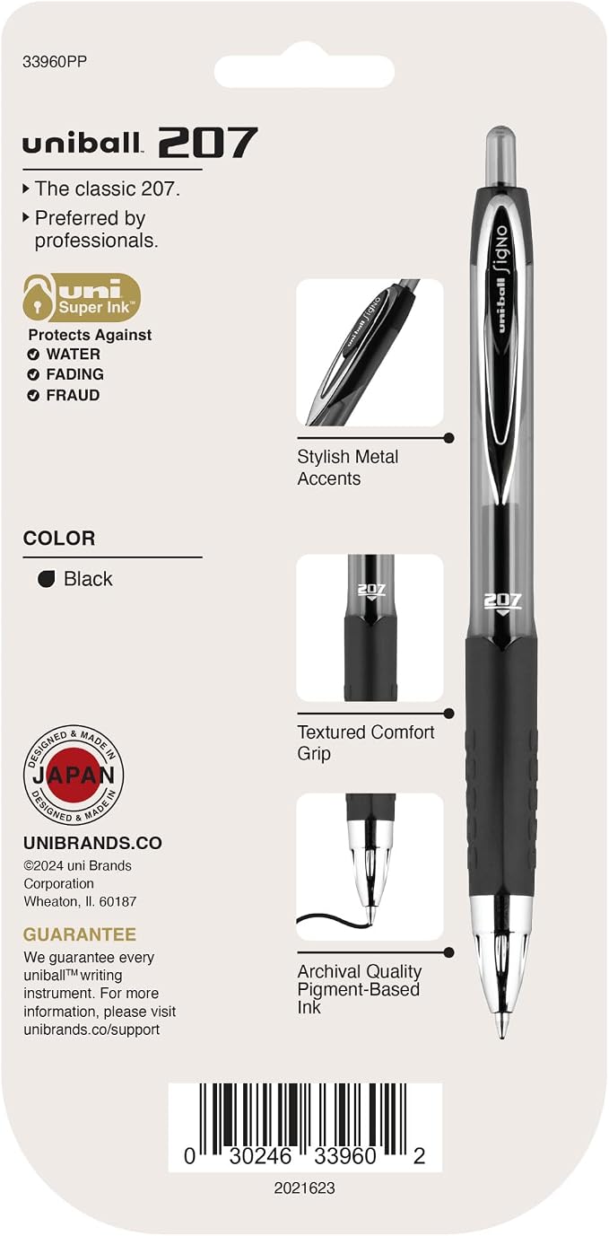 Uni-Ball 207 Retractable Gel Pens,Medium Point (0.7mm),Black,4 Count (Pack of 2)