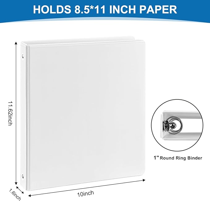 Durable 3 Ring Binders 1 Inch 36 Pack Bulk, Clear View Binders Bulk Three Ring Binders PVC Free, Fit for 8.5x11 inches for School or Office Supplie(White
