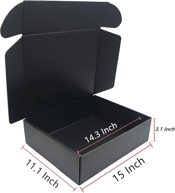 Black Shipping Boxes 15x11x3.1 Inch Cardboard Storage Mailer Box 15 Pack | Corrugated Cardboard Packaging Box Inside Size:14.3 x 10.8 x 3"