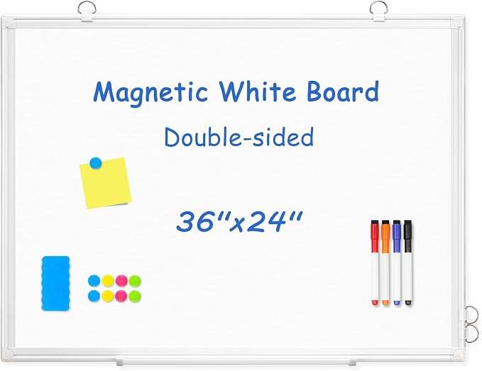 Double-Sided White Board Dry Erase Magnetic Whiteboard Wall 36x24, White | Smooth Write & Clean, Durable 11-Layer, Aluminum Frame, Easy Wall Mount & Hanging, Full Kit for Home, Office, School