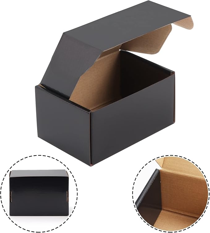 Hoikwo 25 Pack 6x4x3 Shipping Boxes for Small Business, Black Packaging Cardboard Boxes, Moving Mailing Packing Box