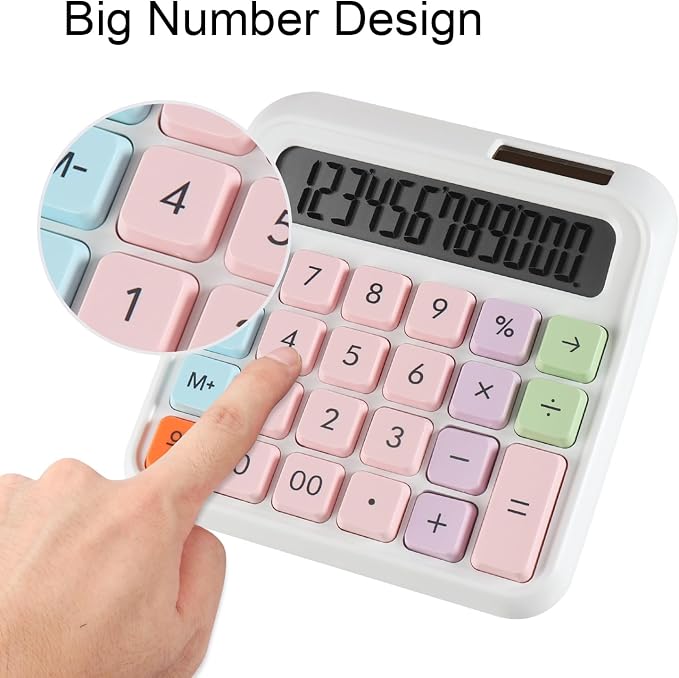 Large Computer Electronic Calculator Counter Solar & Battery Power 12 Digit Display Multi-Functional Big Button for Business Office School Calculating (HY-2688)
