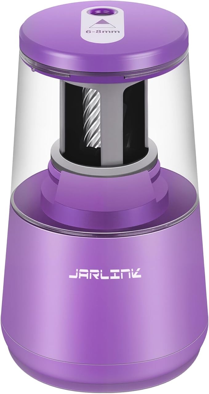 JARLINK Electric Pencil Sharpener, Heavy-Duty Helical Blade to Fast Sharpen, Auto Stop for No.2/Colored Pencils(6-8mm), USB/Battery Operated in School Classroom/Office/Home (Purple)