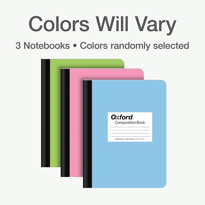 Oxford Composition Notebooks, Cover Colors Vary, Wide Ruled Paper, 9-3/4 x 7-1/2 Inch School Journals, Assorted Pastel Covers, 100 Sheets per Book (1002519), 3 Count (Pack of 8)