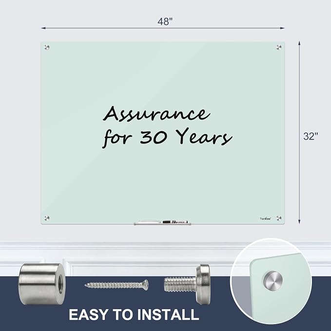 Glass Whiteboard 48x32 Magnetic White Board Dry Erase Board for Wall | Magnetic Surface, Dry Erase, Large Frameless Glass Whiteboard, Ideal for Office Home School Classroom Kitchen