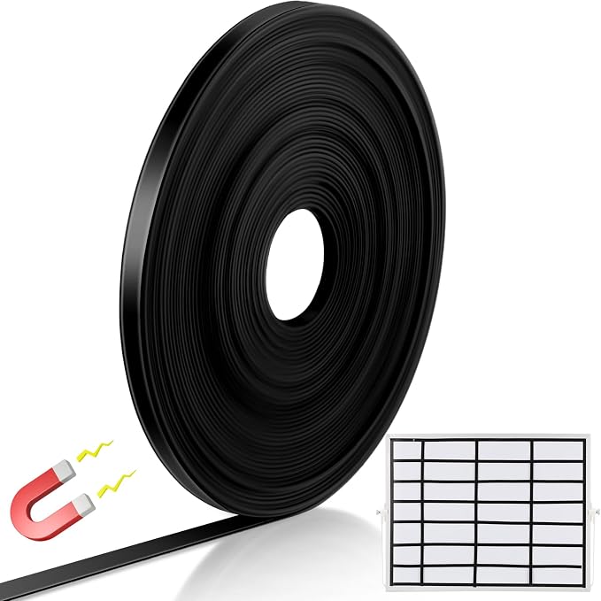Tellegloww Black Magnetic Tape Roll Thin Strips, 1/4 inch x 25 feet Magnetic Board Dividers Whiteboard Graphic Decorative Tape Marking Line for Classroom Office Art Accessories