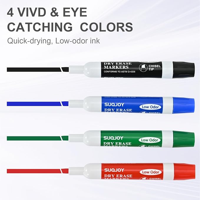 Dry Erase Markers, Chisel Tip Whiteboard Marker, Low Odor Thick Dry Markers, 36 Bulk 4 Assorted Color Markers for office