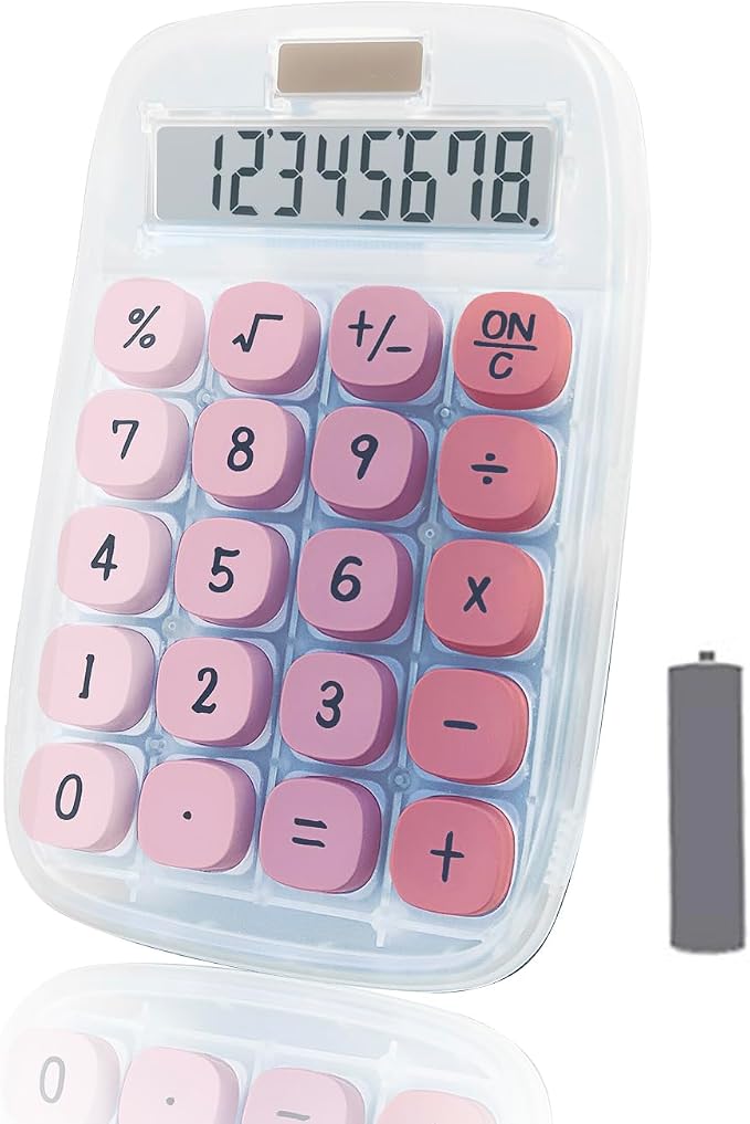 Cute Calculator, Mechanical Calculator (Pink) | Large LCD Display 8 Digit Tilt Screen and Big Button for Teachers Students Basic Office