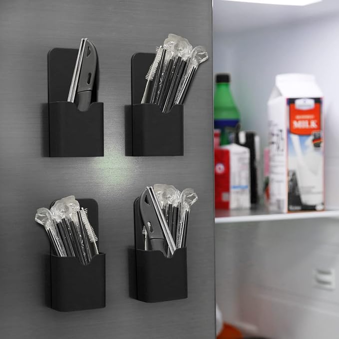 MoKo Magnetic Pen Holder, 4-Pack, Whiteboard Organizer, Black | Magnetic dry erase marker holder set stores pens, pencils and markers on refrigerators, whiteboards and lockers.