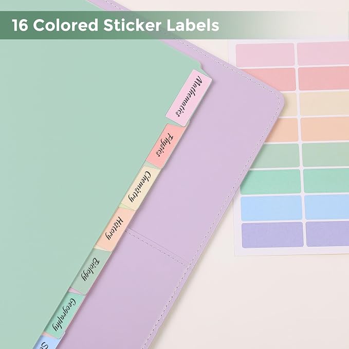 SKYDUE 8 Tab Write & Erase Durable Plastic Dividers for 3 Ring Binders | Letter Size Binder Dividers with Sticker Labels,Aesthetic Pastels Divider Perfect for School, College & Office Life,1 Set