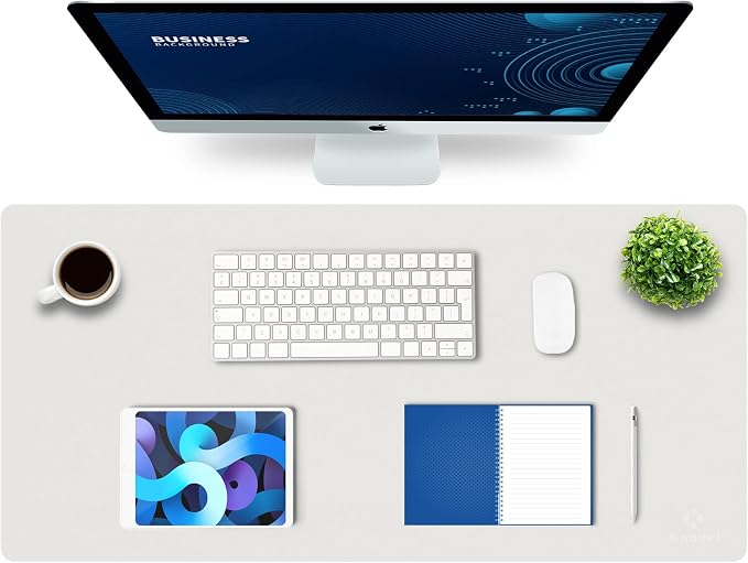 K KNODEL Extra Large Desk Mat, Leather Mouse Pad (35.4"x17", White) | Desk Pad, Keyboard Pad, Computer and Laptop Mat, Desktop Protector and Cover, Writing Pad and Blotter for Home Office