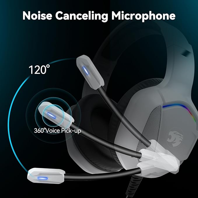 7.1 Gaming Headset with Microphone for Pc, Xbox One Series X/s, Ps4, Ps5, Switch, Stereo Wired Noise Cancelling Over-Ear Headphones with Mic, RGB, for Computer, Laptop, Mac, Nintendo (White Pro)