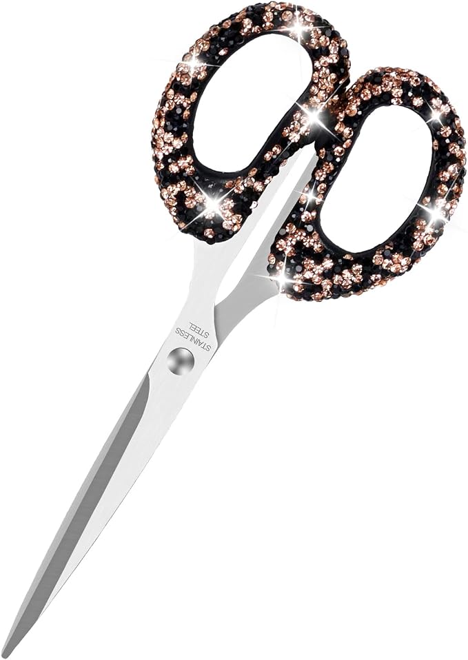 MultiBey 6.3" Rhinestone Cute Scissors, Black Gold | Cute Sparkly Rhinestone Scissors with Stainless Steel Blades | Aesthetic Craft Shears for Scrapbooking, Journaling & Office