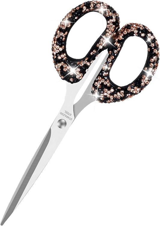MultiBey 6.3" Rhinestone Cute Scissors, Black Gold | Cute Sparkly Rhinestone Scissors with Stainless Steel Blades | Aesthetic Craft Shears for Scrapbooking, Journaling & Office