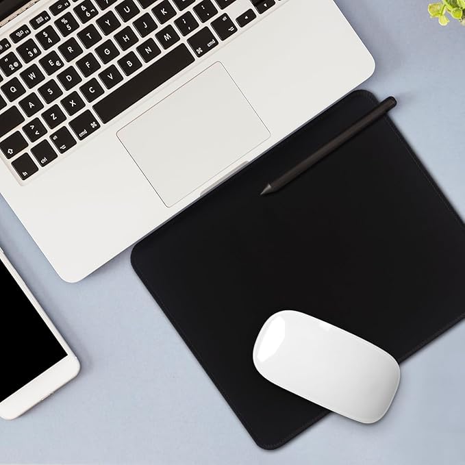 Mouse Pad with Stitched Edges - Classic Black Mousepad Set for Women, 9.25 x 7.75 inch Washable Desk Pad, Non-Slip Rubber Base, Office Home Laptop Accessories - Classic Black-4 Pack
