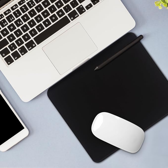 FROGIGO Mouse Pad with Stitched Edges - Classic Black Mousepad Set for Women, 9.25 x 7.75 inch Washable Desk Pad, Non-Slip Rubber Base, Office Home Laptop Accessories - Classic Black-4 Pack