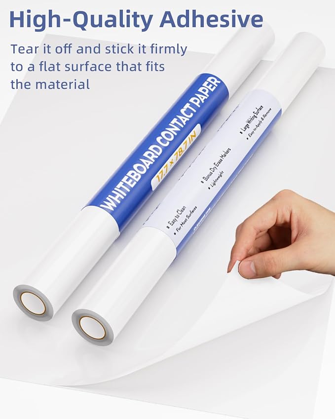 Nicpro 2 Pack Dry Erase Whiteboard Sticker Wall Decal 17.7" X 78.7"(6.5 ft) | Self-Adhesive White Board Peel Stick Paper to Do List with 6PCS Water-Based Pens for School, Office, Home, Kids Drawing