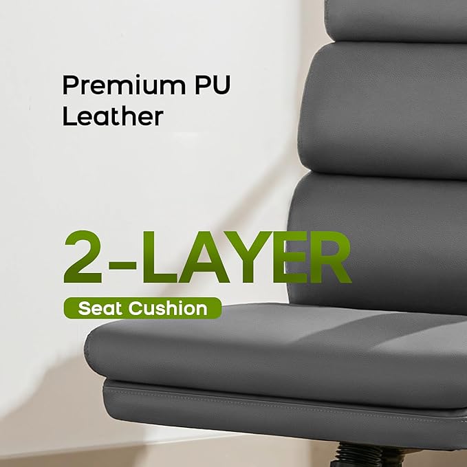 Office Chair Adjustable Desk Chair Mid Back Executive Comfortable Bonded Leather Ergonomic Back Support Home Computer Chair with Padded Flip-up Armrest Swivel Wheels (Gray)