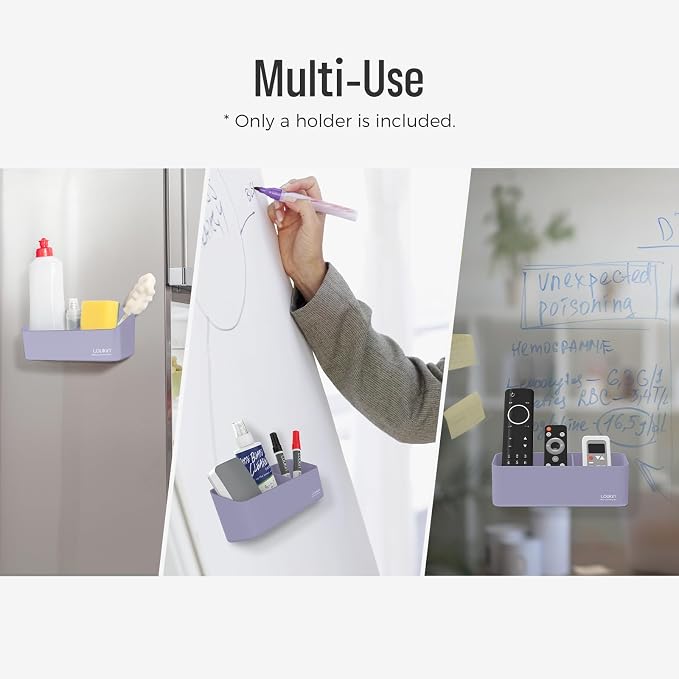 loukin Magnetic & Adhesive Marker Holder, Whiteboard Accessory Tray, Purple | 8.6" × 2.7", Holds 4 Erasers and 12 Markers, Supports up to 3.3 lb, 2 Mounting Options, Fits Glass and Refrigerators