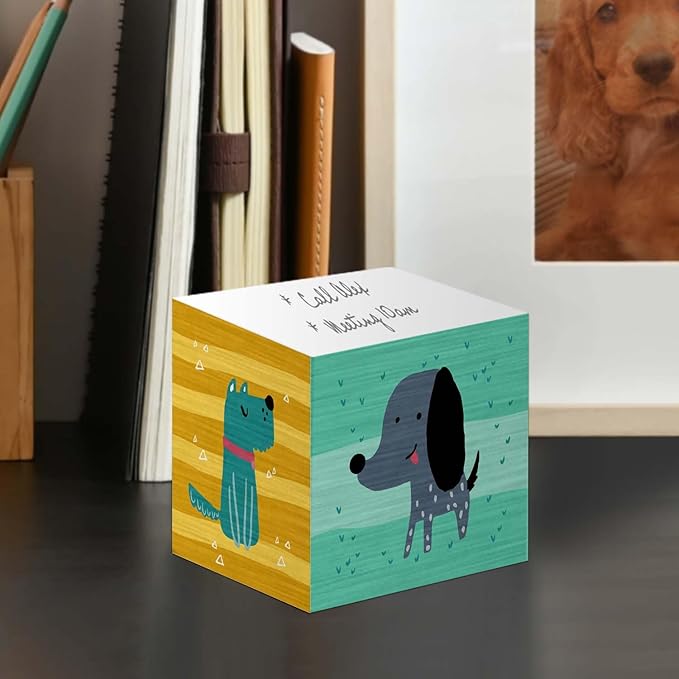 Whimsical Dogs Sticky Note Cube / 600 Sheets / 2.75" Memo Block Printed on 4 Sides/Different Canine Design On Each Side/Dog Lover Note Cube/Made in USA