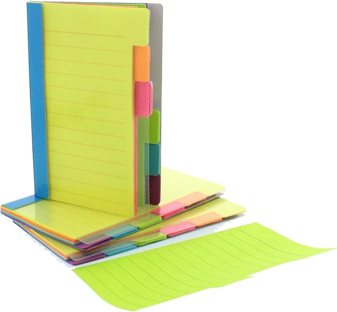 Redi-Tag Divider Sticky Notes, Tabbed Self-Stick Lined Notepads, 480 Ruled Notes, 4" x 6", 8 Books Per Pack, Assorted Colors (B29508)