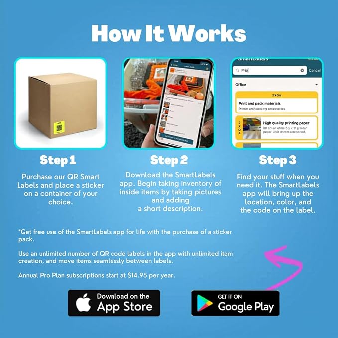 QR Code Stickers with AI Photo Analysis App - Auto-Creates Item Descriptions - No Typing - Made in USA - QR Code Labels for Storage & Inventory Tracking, Organization & Moving, Pack of 48