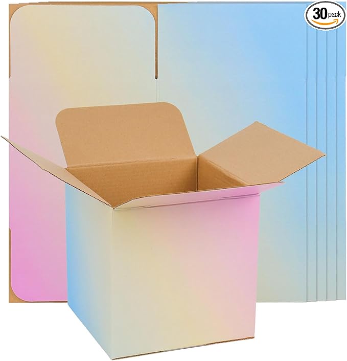 6x6x6 Inch Cute Colorful Shipping Boxes, 30 Pack Corrugated Cardboard Box, Mailing Packaging Boxes for Small Business