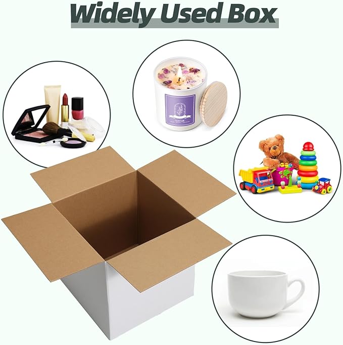 CRUGLA 10x10x10 Shipping Boxes 15 Pack, White Corrugated Cardboard Boxes with Side-Lock and Pre-Applied Double-Sided Tape, Easy Assemble Packing Mailer Boxes for Small Business Shipping