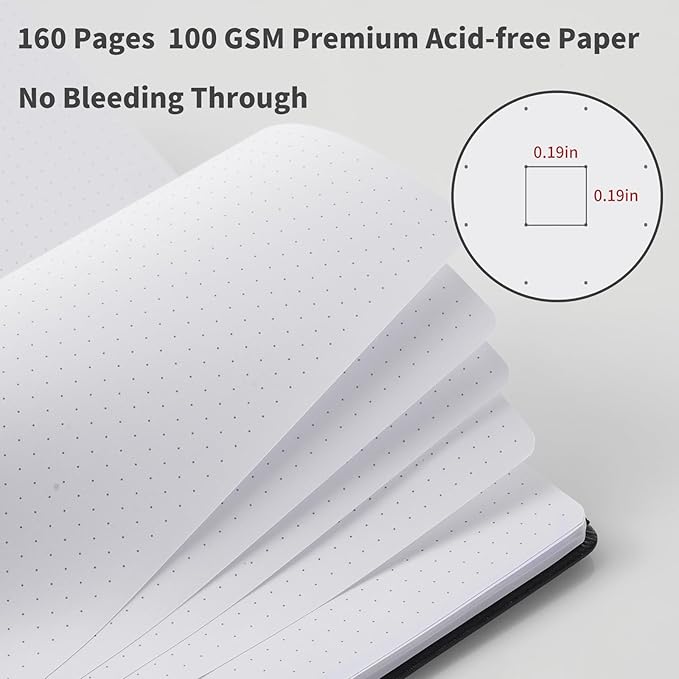 Hardcover Dotted Notebooks, A5 Dotted Journal Notebook for Writing 160 Pages, 8.2 x 5.5 inch, Classic Dotted Notebooks for College/Work/Travel(Dotted-3 Pack, Black)
