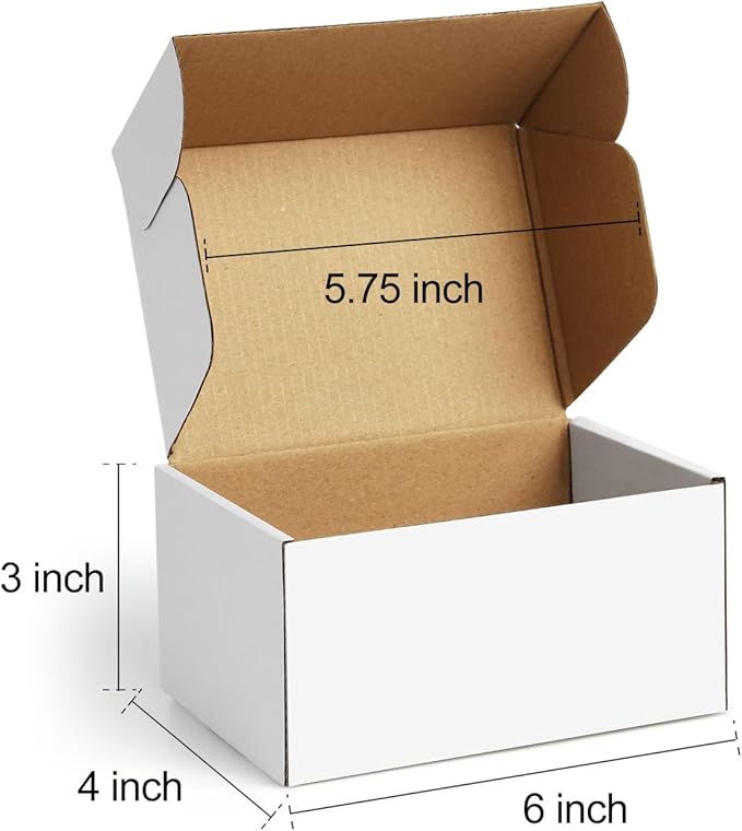 Shipping Boxes 6x4x3 inches Small Mailing Boxes 50 Pack White Cardboard Corrugated Box Mailers