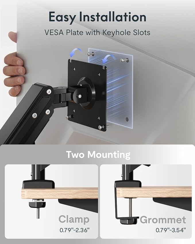 FLEXISPOT EN2 48''x24'' Standing Desk with Monitor Mount Bundle, One-Piece Desktop, Fully Adjustable Single Monitor Arm with Cable Management, Bundle for Home Office, Gaming & Study, Black