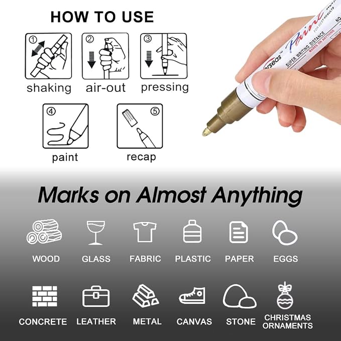 Overseas Silver Paint Pens Permanent Markers, 2 Oil Based Paint Makrers | Medium Tip, Waterproof, Quick Dry, Fade Resistant, Bright Colors Marker Pen for Metal, Wood, Plastic, Rock, Rubber, Canvas