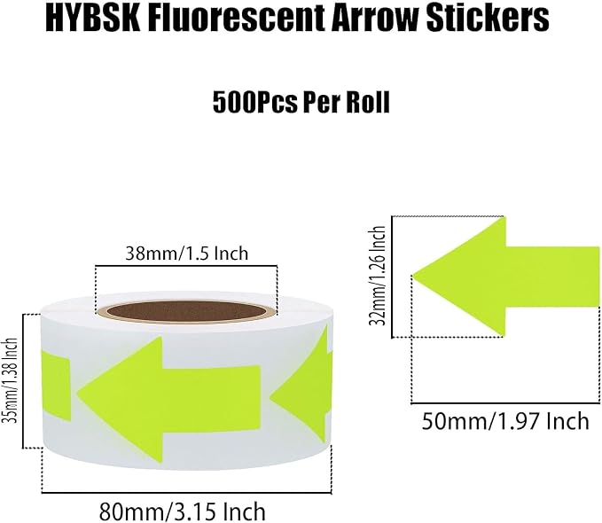 Hybsk Arrow Stickers Bright Eye-Catching Versatile Arrow Signs for Office Marking Plans Total 500 Labels Per Roll (Fluorescence Yellow)