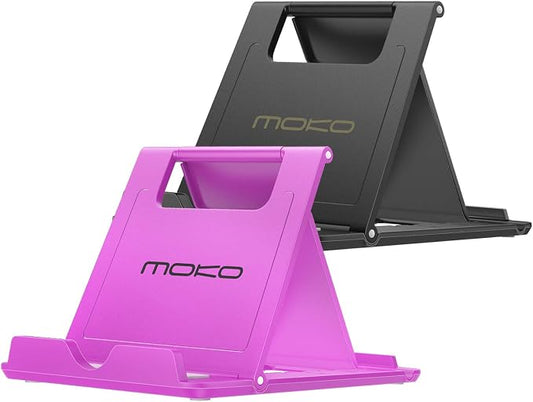 MoKo 2 Pack Cell Phone Stand for Desk, Tablet Stand for 4"-11" Devices | Ultra-light, compact foldable design, fits iPhone, iPad, Galaxy & e-readers, 6 adjustable angles, portrait/landscape viewing