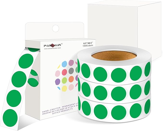 PARLAIM 4000 Pack Green Dot Stickers, 1/2 inch Round Circle Label 4 Rolls Permanent Adhesive Color-Code Sticker Labels in Dispenser Box