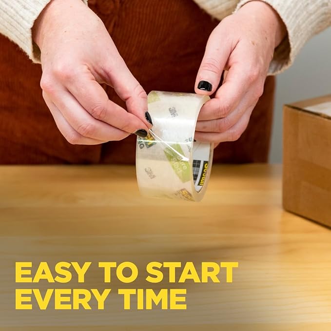 Scotch Sure Start Shipping Packaging Tape 1.88 x 54.6 yd Designed for Packing Shipping and Mailing Quiet Unwind No Splitting or Tearing 3 Core Clear 2 Rolls (3450-2)
