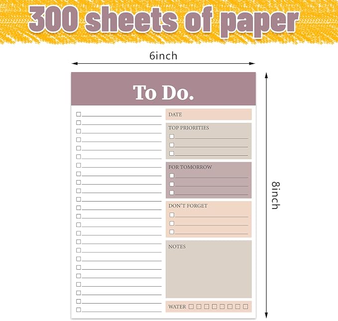 Spakon 300 Sheets Daily to Do List Notepad Notebook Library Card to Do Planner Checklist Memo Writing Pad Schedule Reminder Office Homework Planner for Task, 6" x 8(Elegant,White,Red)