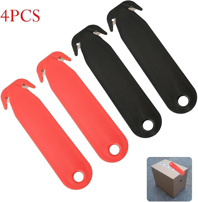 Double-Edged Safety Box Cutter for multi Tool with Stainless Steel Blade and Plastic Handle for Office Home Warehouse Dorm Room Package Opening Red Black 4 Pack Utility (black and white)