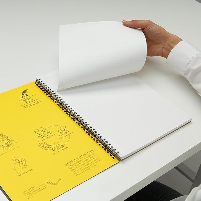 Maruman Mnemosyne Spiral Notebook, 140 Pages, A4 8.27"x11.69", 5mm Dot Grid | Professional Black Cover, Dotted Paper, Twin-Wire Bound To Lay Flat, Perforated Pages, For School & Office, Made in Japan