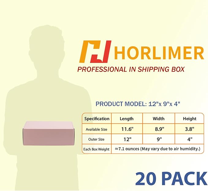 HORLIMER 12x9x4 inches Shipping Boxes Set of 20, Pink Medium Corrugated Cardboard Gift Mailer Box