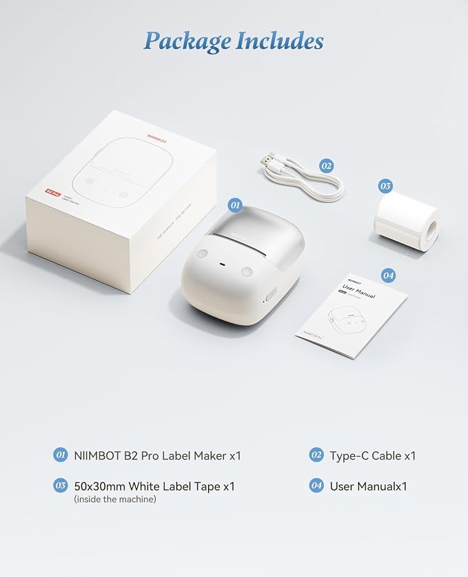 NIIMBOT B2 Pro Portable Label Maker, Thermal Label Printer with Fun APP | 300 DPI High Definition Bluetooth Label Maker Machine for Photos, Scrapbook, Home,School Organization (Silver)