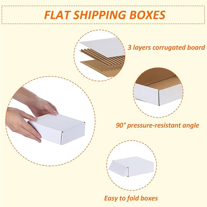 HORLIMER 6x6x2 inches Shipping Boxes Set of 25, White Corrugated Cardboard Box Literature Mailer, 25 Stickers Included