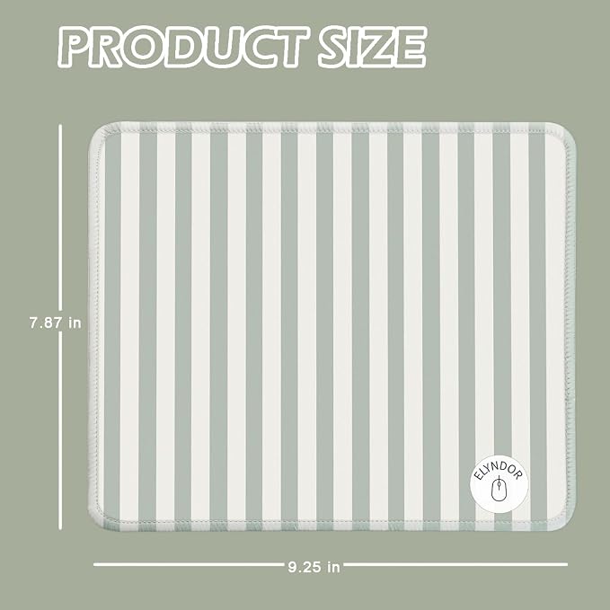 Mouse Pad for Desk with Stitched Edge, Premium Cute Washable Mouse Pads. Computer Mousepad with Non-Slip Rubber Base, Mousepads for Laptop, 9.25x7.75x0.12 inch (Green Stripes)